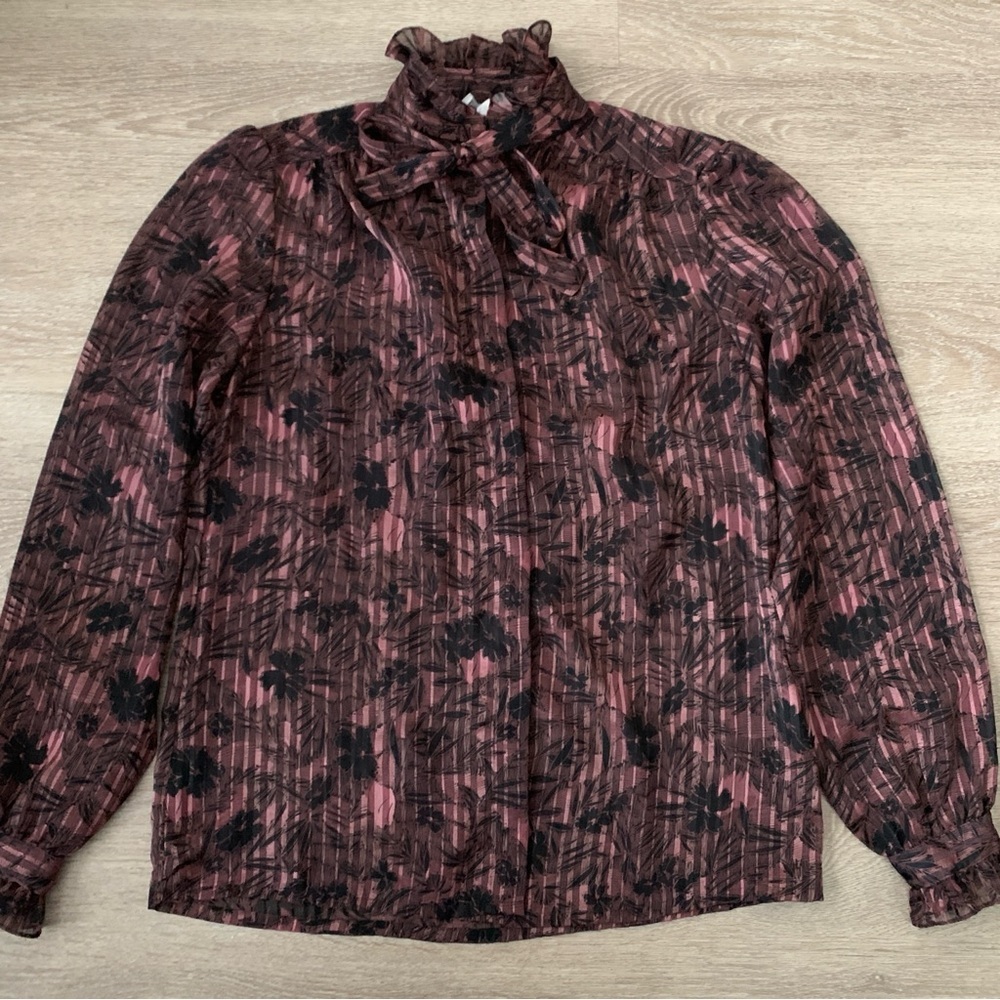 Vintage La Chine Classic by Galinda Wang 80s Burgundy Button Down Blouse Size 6